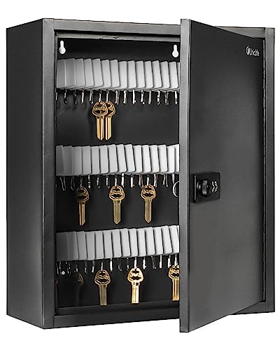 Slotted Key Cabinet with Combination Lock Wall Mounted Steel Key Organizer with Resettable Code Black Digital Security Box with Slotted Racks White Key Tags and Permanent Marker