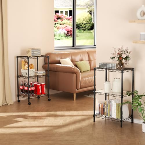 3 Shelves Storage Shelf Wire Shelving Unit Metal Adjustable Wheels