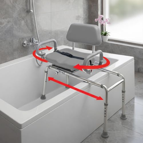 Carousel Sliding Shower Chair Tub Transfer Bench with Swivel Seat