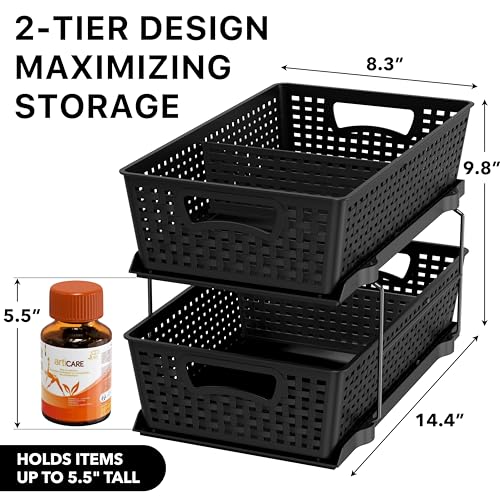 SimpleHouseware 2 Tier Bathroom Organizer Tray Pull