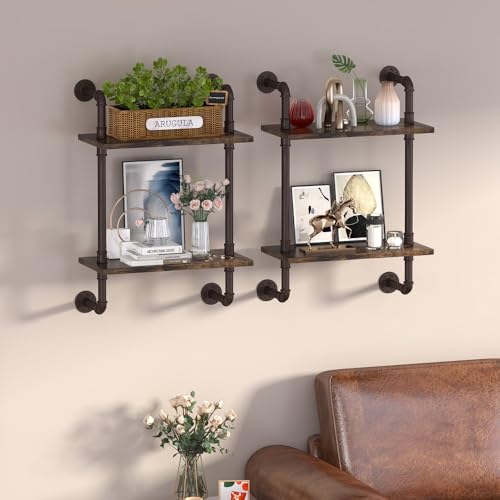 3 Tier Industrial Pipe Shelf Rustic Wood Floating Shelves