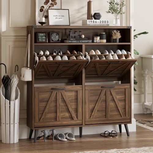 Shoe Cabinet with 2 Flip Drawers & Open Storage