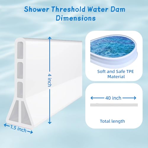 80inch Extra Height White Soft TPE Silicone Flexible Bathroom and Kitchen Water Stopper Water Retaining Stripe