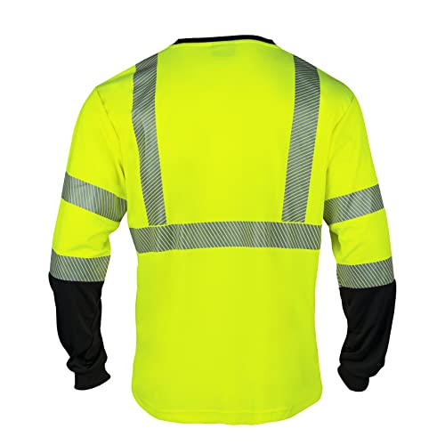 Safety Reflective Hi Vis Long Sleeve Shirts for Men ANSI Class 3 High Visibility Construction Work T Shirts