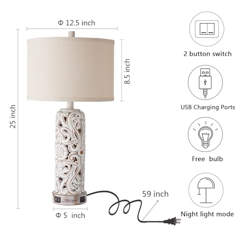 Set of 2 Rustic Farmhouse Table Lamps for Living Room Bedroom