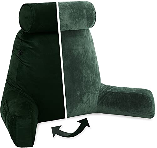 Adult Reading Sit Up Bed Rest Pillow for Bed with Arms & Neck Roll on Bungee Cord