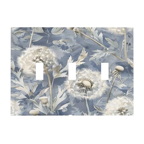 Blue Dandelion Vintage Floral Boho Flower Light Switch Cover Plate 1 Gang No Device Blank Electrical Wall Plates Faceplate Decorative Switch Plate Covers for Bedroom Living Room Home Decor