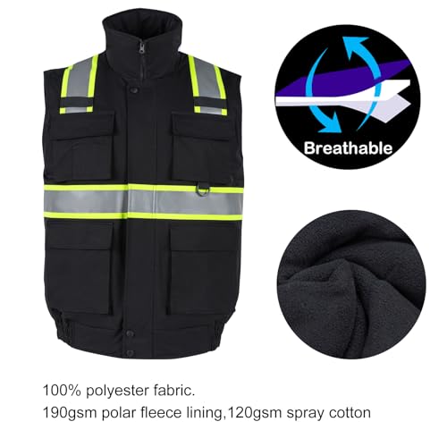 Safety Vest High Visibility Reflective Fleece Winter Vest for Men with Pockets Hi Vis Construction Work Vest