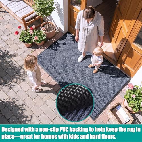 Door Mat Large Outdoor Indoor Mat Waterproof Rubber Back Rugs for Home Office Business Areas