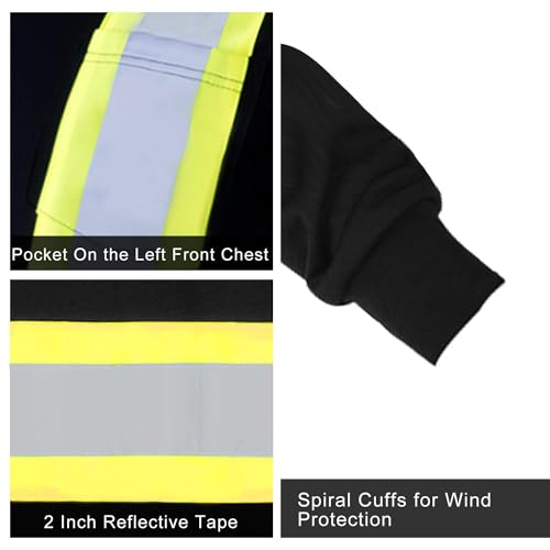 Safety Shirts High Visibility Reflective for Men Hi Vis Construction Warehouse Work T Shirt Long Sleeves