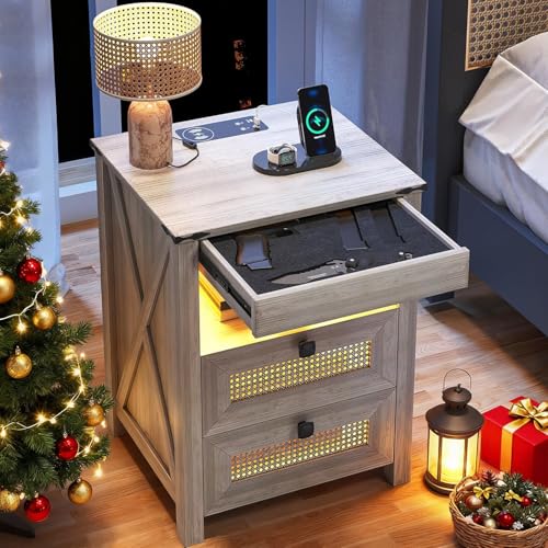 LED Night Stand with Gun Drawer & Charging Station