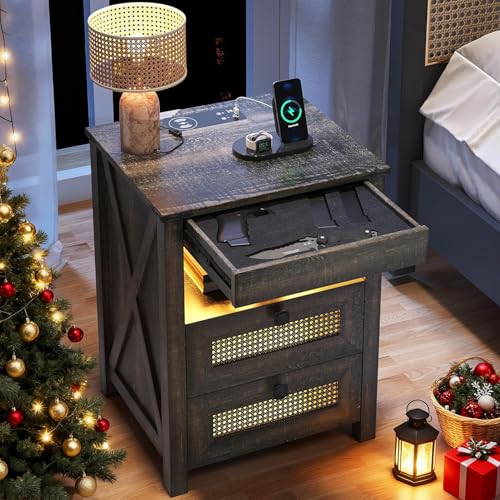LED Night Stand with Gun Drawer & Charging Station