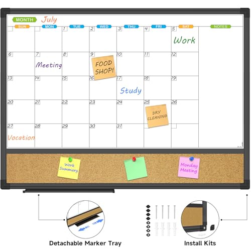 Magnetic Calendar Whiteboard & Bulletin Corkboard Combination