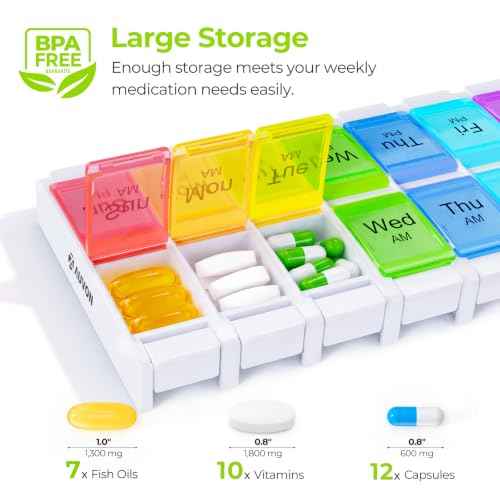 Weekly Pill Organizer with Upgraded Open Design