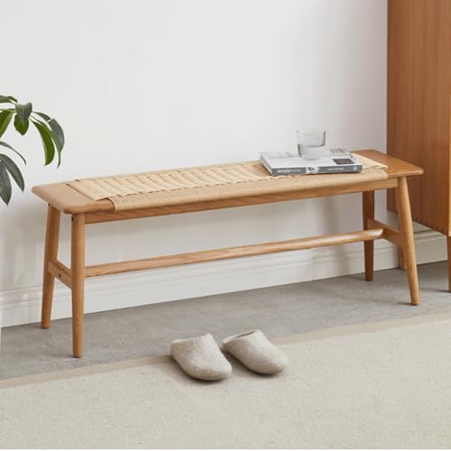Oak Dining Bench with Woven Design
