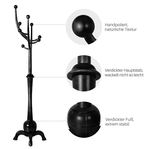 Coat Rack Freestanding Wood Tree Rack with 8 Hooks