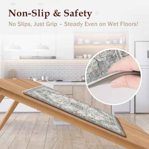 Boho Kitchen Mats for Floor 2 Piece Set Anti Fatigue Cushioned PVC Kitchen Rugs Non Slip Waterproof Farmhouse Mats 2