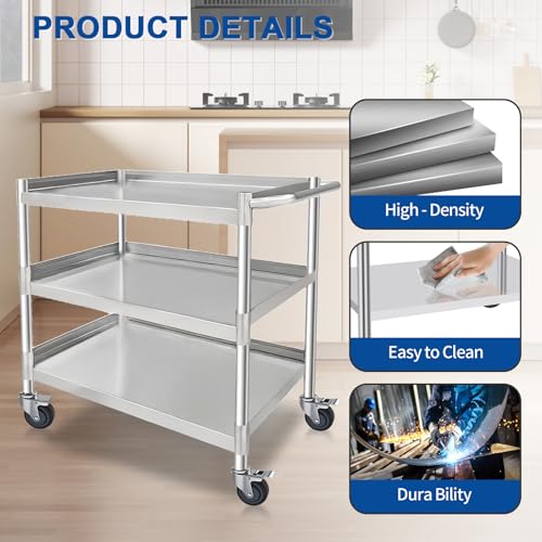 3 Shelf Stainless Steel Rolling Utility Cart