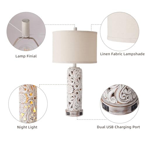 Set of 2 Rustic Farmhouse Table Lamps for Living Room Bedroom