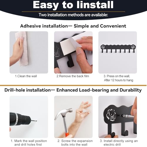 Key Holder Hooks Organizer Hanger Rack Wall Mounted with Screws and 8 Hooks