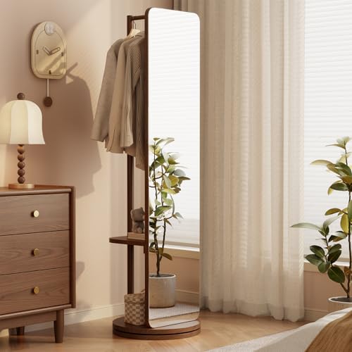 Full Length Mirror Coat Rack Solid Wood Floor Mirror 66"x12" Full Length Mirror with Stand Long Mirrors for Bedroom