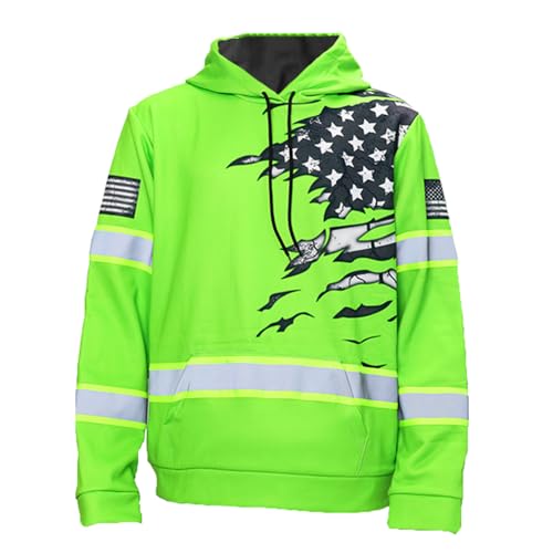US Flag High Visibility Hoodie for Men Reflective Hoodie Safety Workwear for Worker Runner Patriotic ACC02