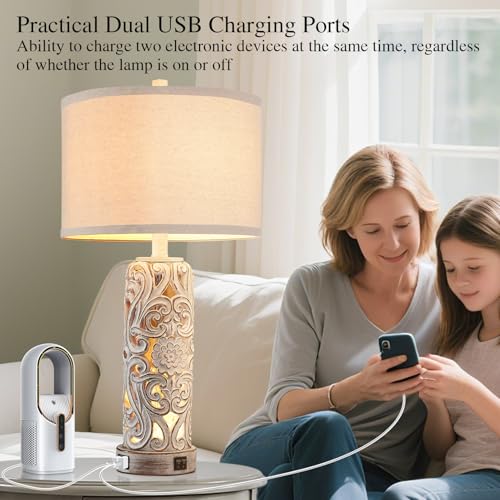 Set of 2 Rustic Farmhouse Table Lamps for Living Room Bedroom