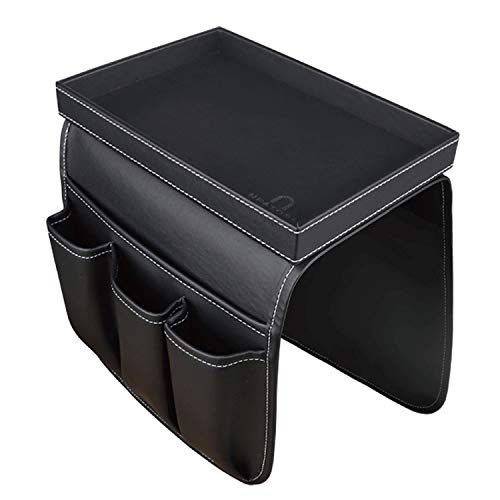 Couch Remote Caddy Control Holder Sofa Organizer with Detachable Wooden Snack Tray for Recliner Mattresses Chair Armrests with 4 Slots