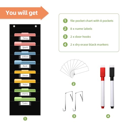 Hanging File Storage Pocket Chart with Nametag Pockets