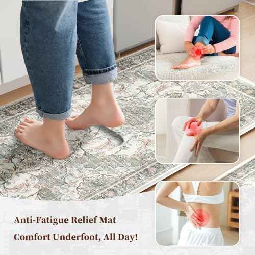 Boho Kitchen Mats for Floor 2 Piece Set Anti Fatigue Cushioned PVC Kitchen Rugs Non Slip Waterproof Farmhouse Mats 2