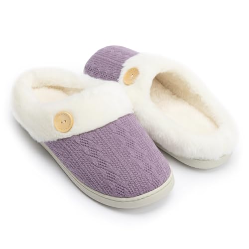 Womens Slipper Warm Comfy Memory Foam House Slippers Knitted Shoes Faux Fur Lined Anti