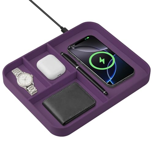 Faux Leather Valet Tray With Built in 2 In 1 Wireless Charging Compitable With iPhone