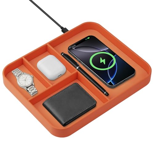 Faux Leather Valet Tray With Built in 2 In 1 Wireless Charging Compitable With iPhone