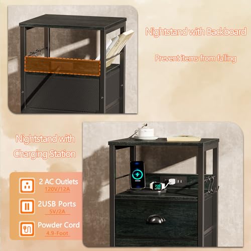 Nightstands Set of 2 with Charging Station