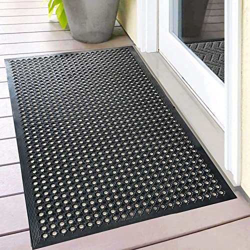 Outdoor Rubber Floor Mat Anti Slip Commercial Resturant Kitchen Mat Rubber Drainage Mat 60 x 35 Inch Heavy Duty Mat for Garage Garden Indoor Outside Industral Pool Entrance Bar Wet Area Use