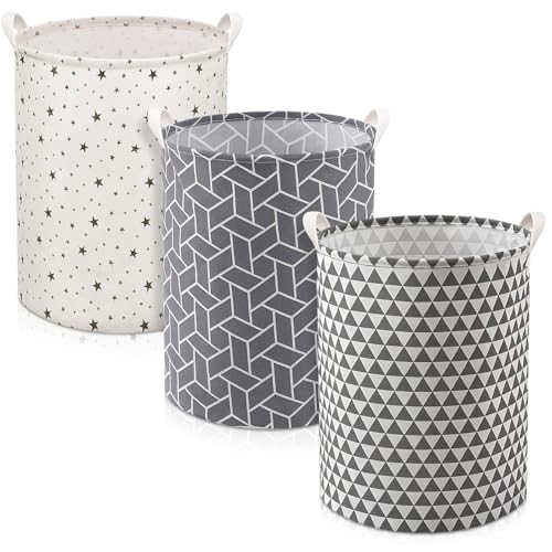 3 Pieces Large Laundry Hamper Round Collapsible Organizer Storage Bin Waterproof Foldable Dirty Clothes Laundry Basket for Home Bathroom