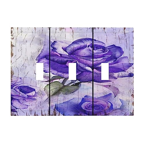 Outlet Covers Purple Rose Flower Rustic Wood Plank 1 Gang Duplex Light Switch Cover Plate Decorative Wall Plates Electrical Switchplate Receptacle Cover for Farmhouse Bathroom Decor