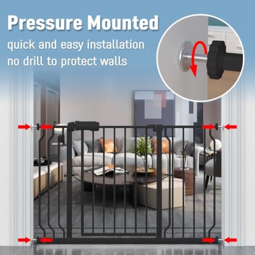 Extra Wide Pressure Mount Baby Gate Auto Close Metal Child Dog Pet Safety Gates with Walk Through for Stairs