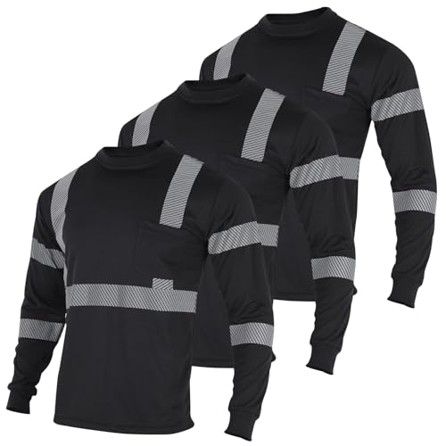3pcs Safety T Shirts Reflective High Visibility Hi Vis Long Sleeve Construction Work Shirts for Men Class 3