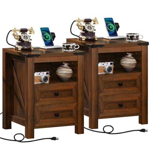 Farmhouse Nightstand with Charging Station and USB Port