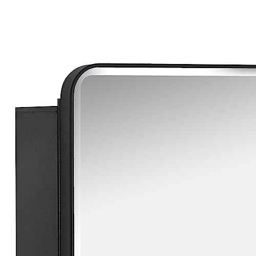 Black Bathroom Mirror Medicine Cabinet with Round Corner Framed Door and Beveled Edge Mirror
