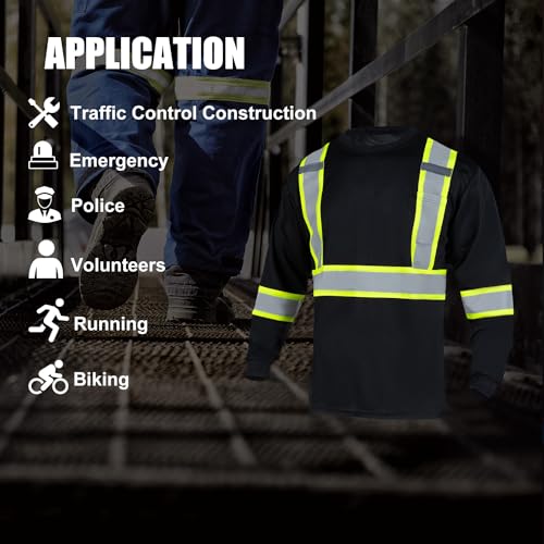 Safety Shirts High Visibility Reflective for Men Hi Vis Construction Warehouse Work T Shirt Long Sleeves
