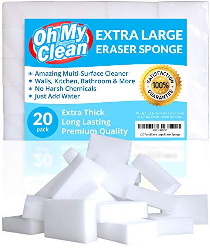 20 Pack) Extra Large Magic Cleaning Eraser Sponge – 2X Thick, Long Lasting Melamine Sponges in Bulk – White Foam Pads for Walls, Kitchen, Bathroom, Floor & Baseboard Cleaner