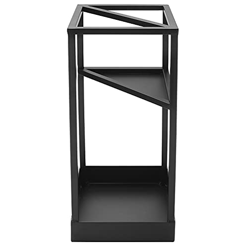 20 Inch Tall Modern Metal Geometric Freestanding Entryway Umbrella Rack or Cane Holder with Shelf for Small Umbrellas and Bottom Drip Tray