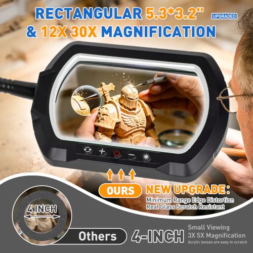 12X 30X Square Gooseneck Floor Magnifying Glass with Light and Stand
