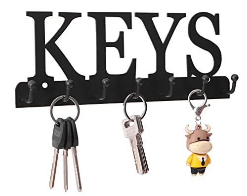 Key Holder Wall Mounted Key Hooks for Wall Decorative with 7 Hooks Black Metal Key Organizer Rack Hanger for Entryway
