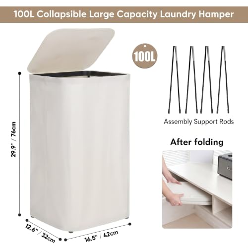 Laundry Basket Hamper with Lid & Removable Bags