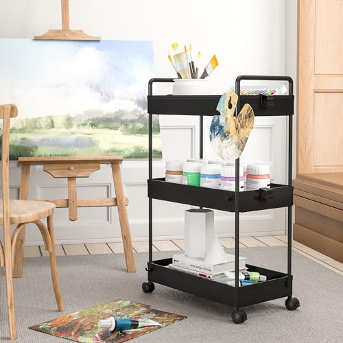 3 Tier Slim Rolling Storage Cart with Wheels Utility Organizer