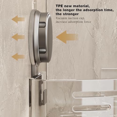Corner Shower Caddy Suction Cup Shower Shelf Corner No Drilling Bathroom Shower Organizer Storage Rack Adhesive with Towel Bar Hooks
