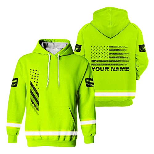 US Flag High Visibility Hoodie for Men Reflective Hoodie Safety Workwear for Worker Runner Patriotic ACC02